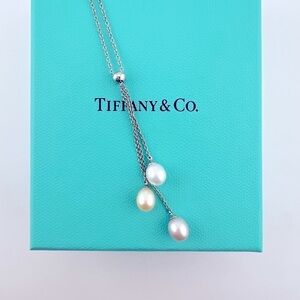 RARE Tiffany & Co. 18k Pastel Pearl Drop Lariat Necklace White Gold
